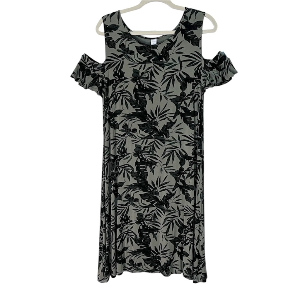 Old Navy Tropical Leaf Palm Print Cold Shoulder Dress Tall